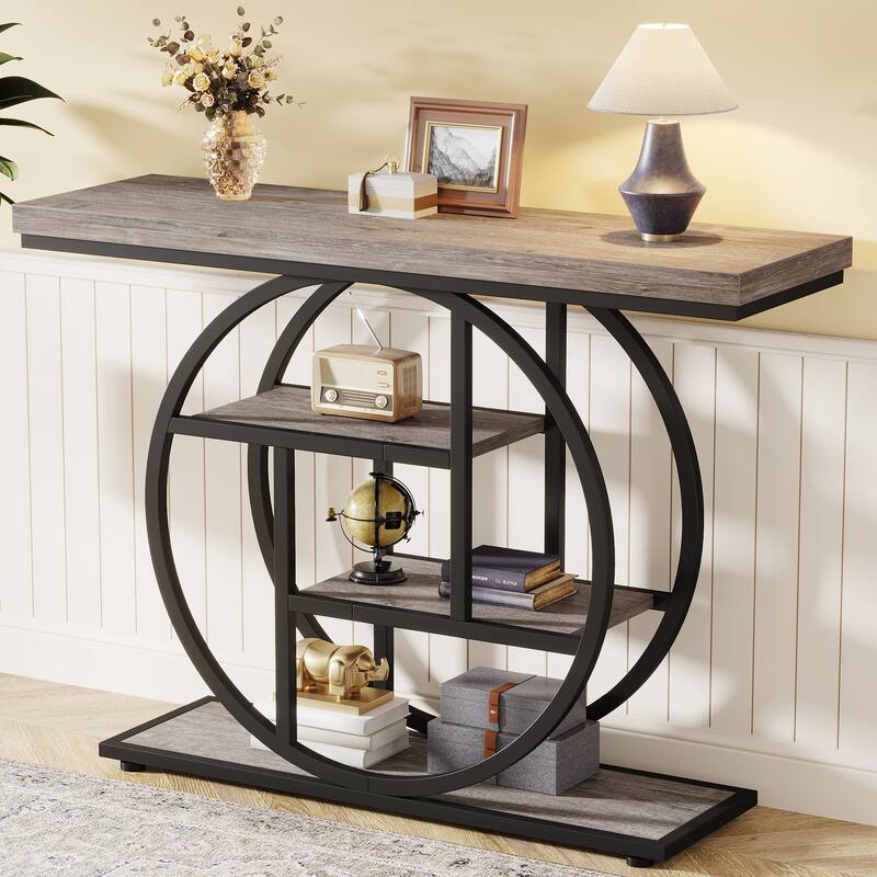 Console Table for Entryway, Industrial 4-Tier Sofa Table Behind Couch - Grey