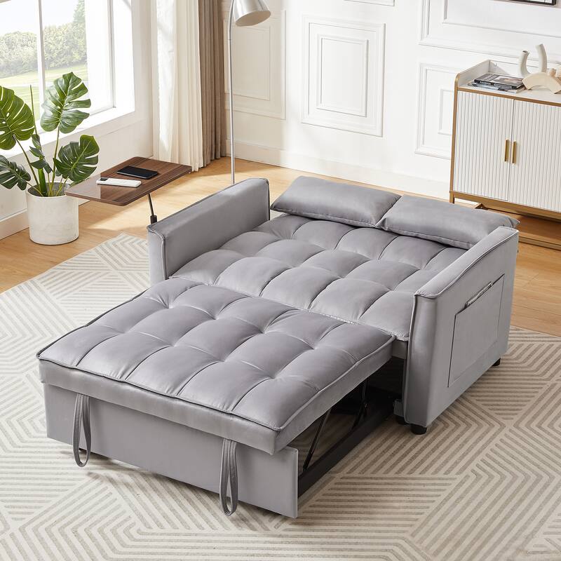 3-in-1 Sleeper Couch Pull-Out Bed, Loveseat Sofa with Adjustable Back and Pillows, Couch Settee with Storage Bag and USB Port