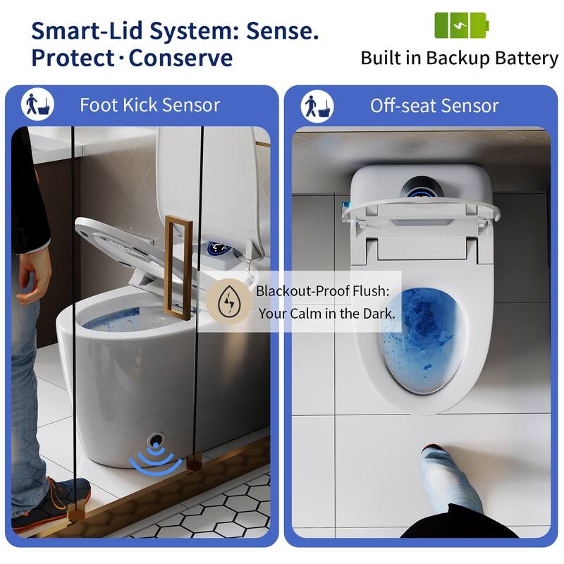 Smart Toilet Bidet Combo with Foot Sensor. Auto Open Close. Heated Seat. Warm Air Dryer. LED Display. Remote