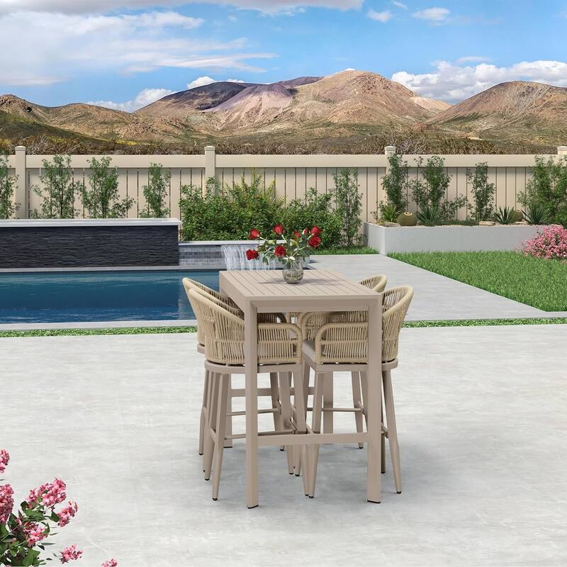 PURPLE LEAF Outdoor Counter Bar Stools Set of 4 Patio Aluminum Barstools with Back and Cushions Metal Modern Wicker Chairs