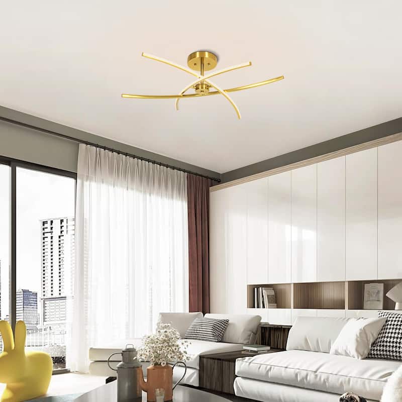 1-Light Cross-Arc Tube LED Flush Mount Ceiling Light with Warm 3000K Light for Living Room