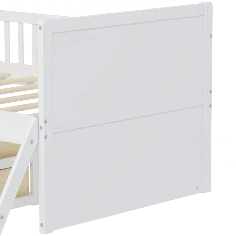 Twin Bed Frame with Storage 4 Drawers,Wooden Bed Frame for Kids,Platform Twin Size Bed with Guardrail Headboard
