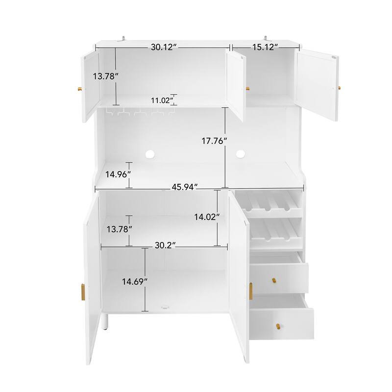 Roomfitters Accent Storage Cabinet with Rattan Doors, Buffet Sideboard with Wine Rack and Drawers, White