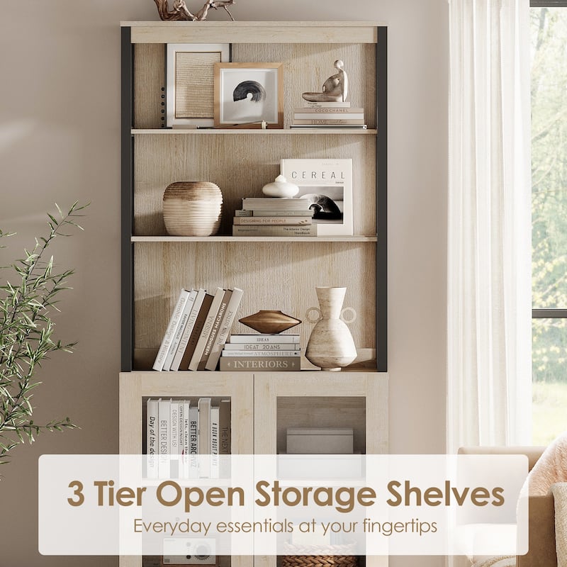 4 PCS Modern 72" Tall Bookcases with Glass Doors and Adjustable Shelves for Home Office, Living room.