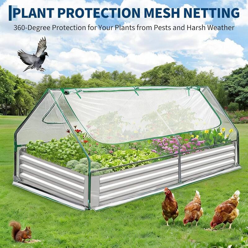 6x3x1 Ft Galvanized Raised Garden Bed, Planter Box with Cover for Gardening, Flowers