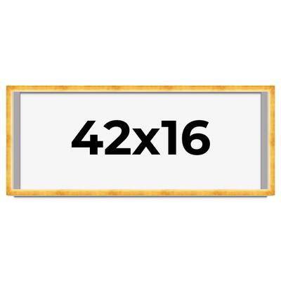 42x16 Shadow Box Frame Gold | 1.625 Inches Deep Real Wood Traditional