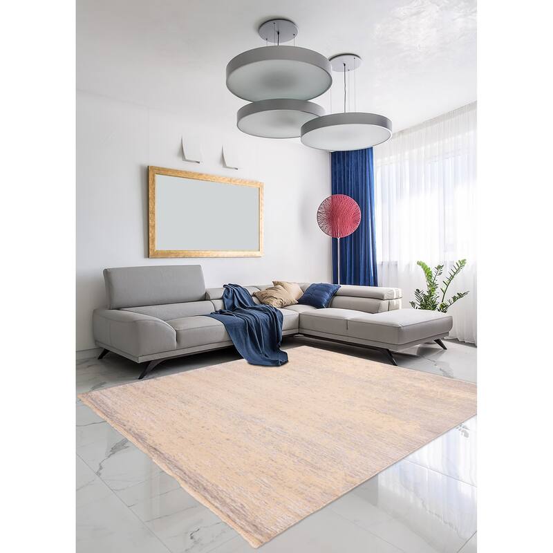 ECARPETGALLERY Hand-knotted Legacy Cream, Light Grey Silk, Wool Rug - 8'11 x 12'0