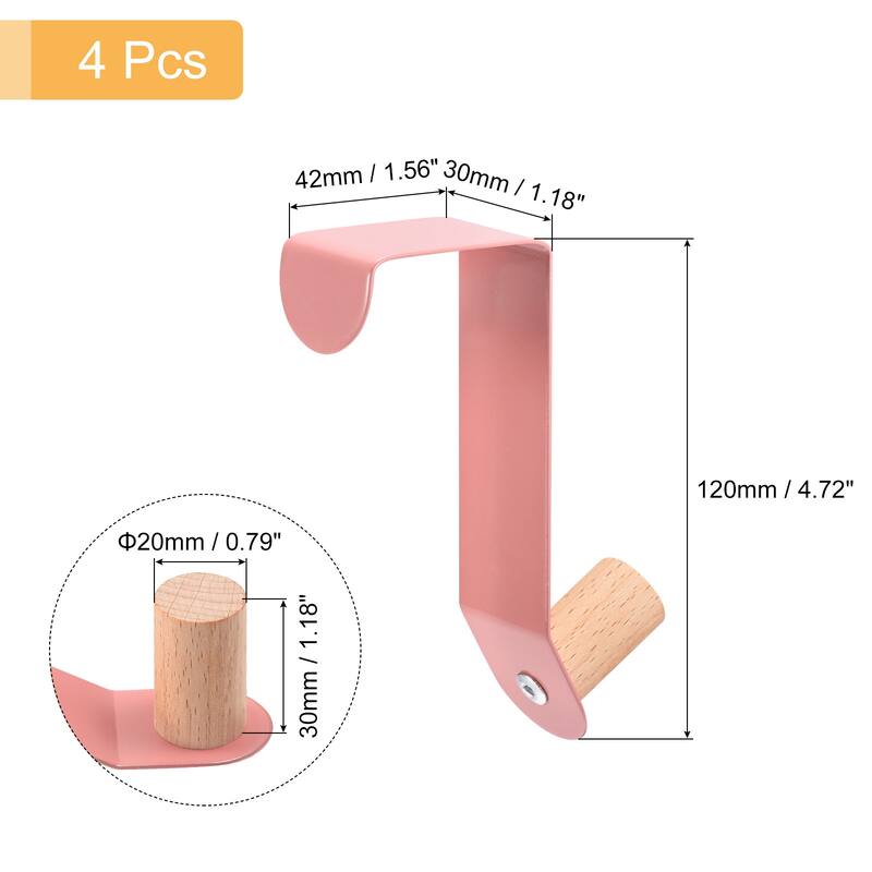 Over the Door Hooks, 4pcs Door Hanger Hook, Hooks for Hanging Clothes - Pink