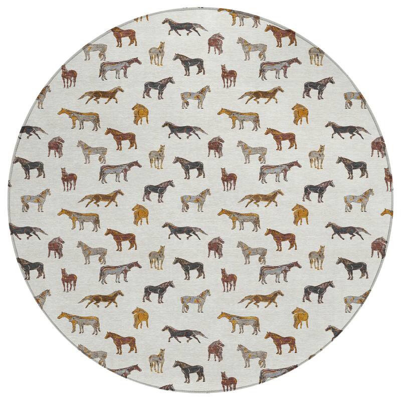 Machine Washable Indoor/ Outdoor Horses Chantille Rug