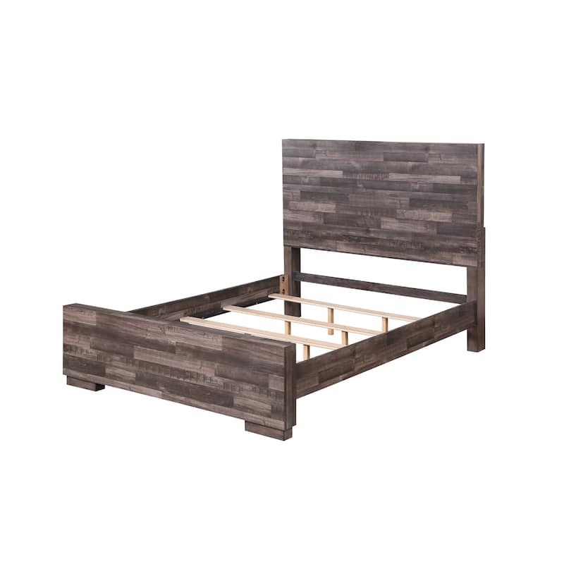 Rustic Juniper Queen Platform Panel Bed with Plank Pattern Headboard