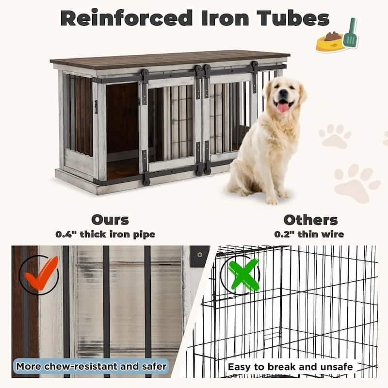 EROMMY Solid Wood Dog Crate Furniture, Indoor Dog Kennel with Sliding Door TV Cabinet, Chic Wooden Dog House, Stylish Dog Cage