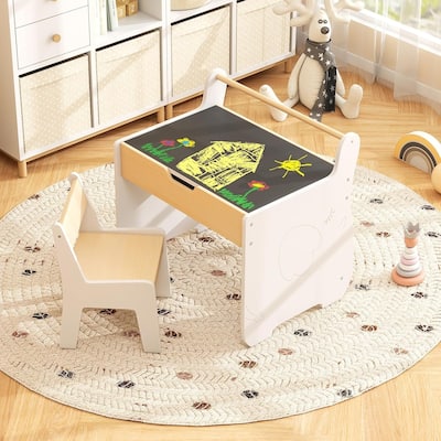 3-in-1 Children Wooden Activity TableWhite Kids Table＆Chair Set