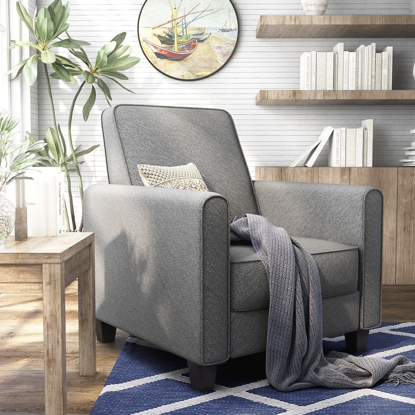 slide 2 of 12, Haynes Traditional Fabric Welted Padded Recliner Chair by Furniture of America Grey