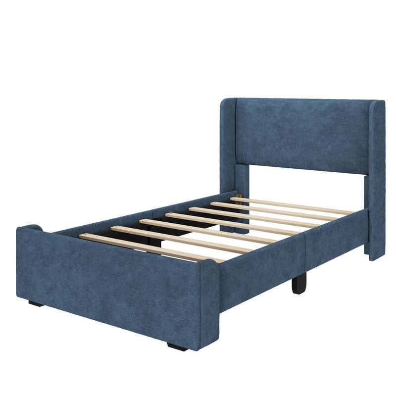 Max and Lily Twin-Size Upholstered Bed with Rectangular Headboard