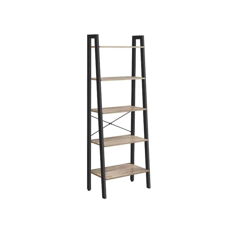 Black Metal 5-Tier Ladder Shelf with Steel Frame and Industrial Rustic Wood Shelves