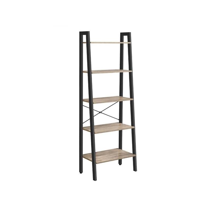 Black Metal 5-Tier Ladder Shelf with Steel Frame and Industrial Rustic Wood Shelves