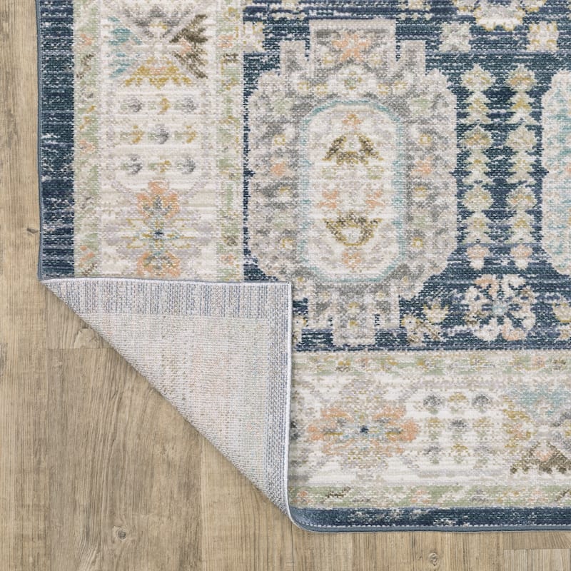 Calliope Textural Distressed Traditional Navy/ Ivory Area Rug