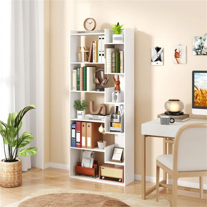 64" Tall Engineered Wood Storage Organizer Bookcase for Living Room or Bedroom - 27"L x 9"W x 64"H