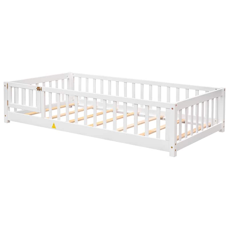 Floor Platform Bed with Fence and Door