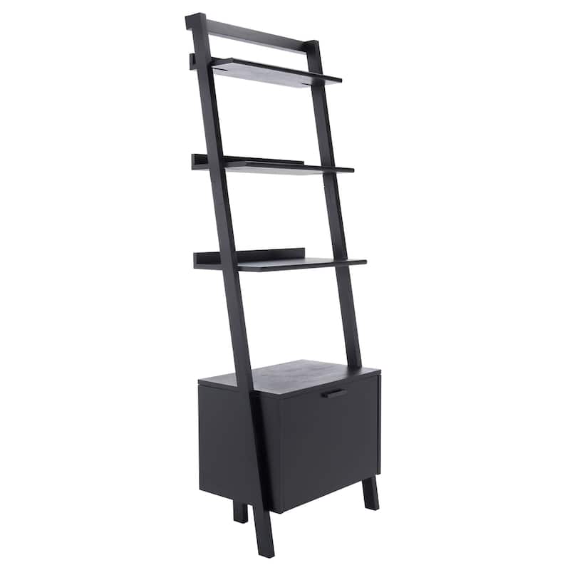 SAFAVIEH Ilianka Natural/Charcoal 3-Shelf 1 Door Etagere - 25" W x 15.4" L x 72" H - 25Wx15Dx72H