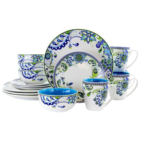 Elama Blue Crush 16 Piece Round Porcelain Dinnerware Set