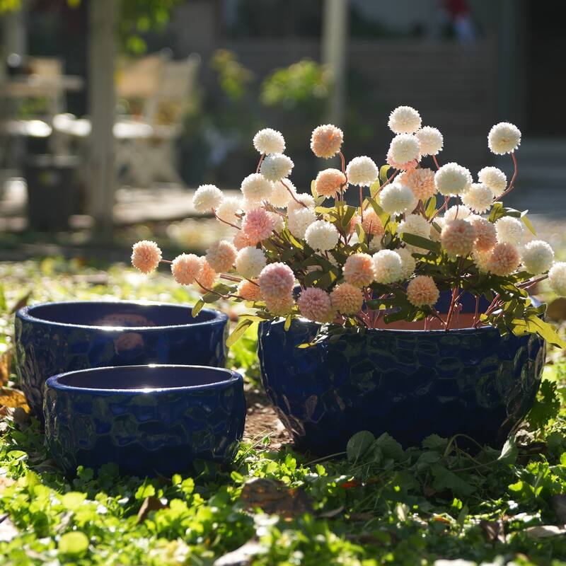 Ceramic Pots in Cobalt Blue Violets and Herbs with Breathable Design