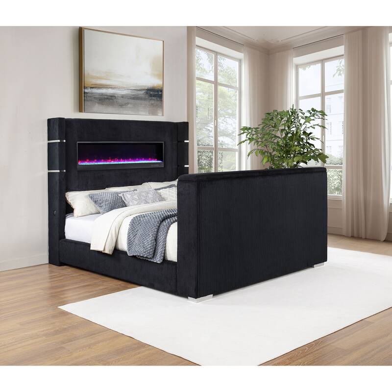 Tisdall Flame Visualizer Wingback TV Bed Black