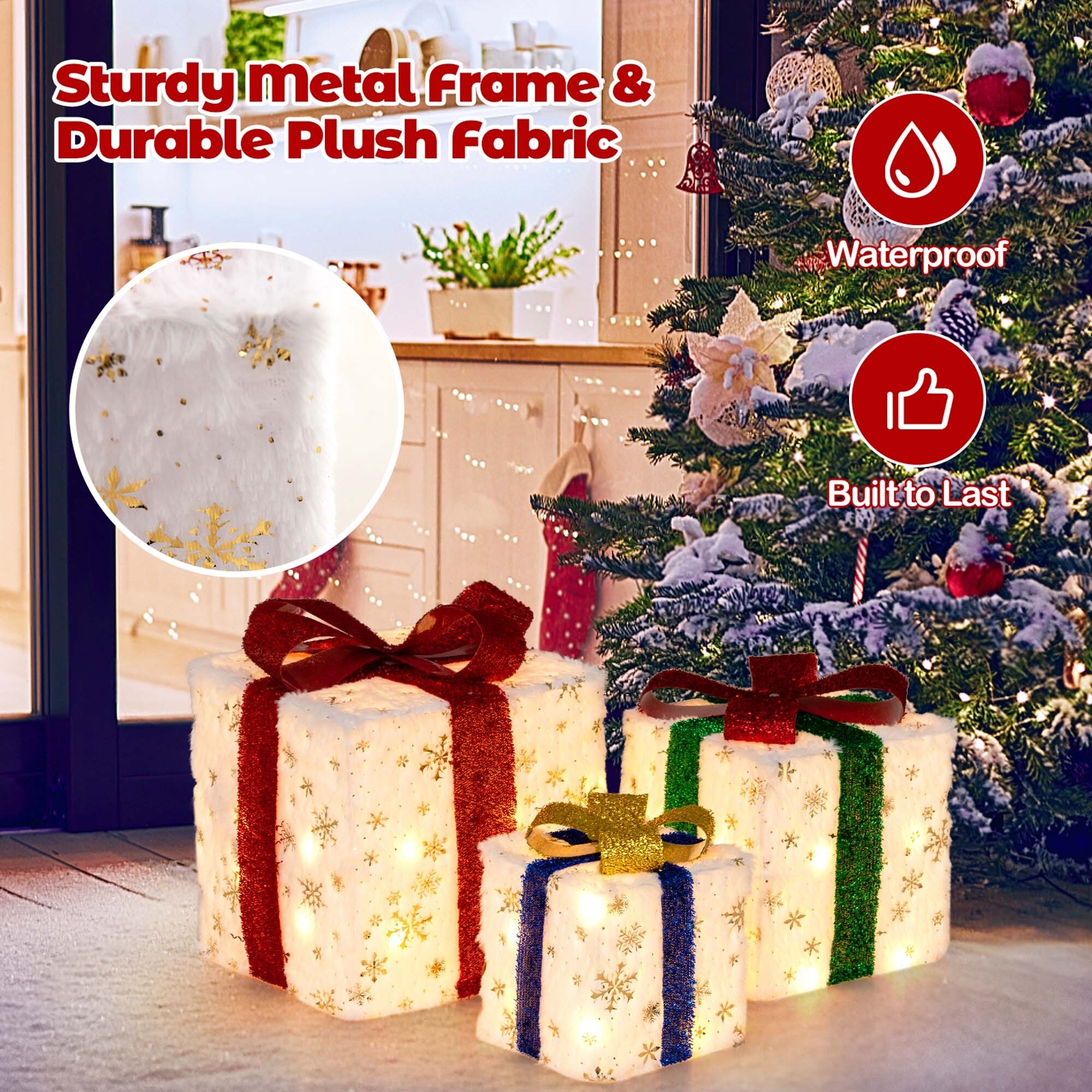 3PCS Christmas Lighted Gift Boxes Pre-lit Present Decoration w/ Lights -  White+Red+Golden+Green+Blue - Bed Bath \u0026 Beyond - 39380964, image size:2000x2000
