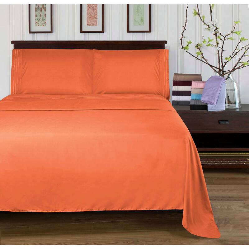 Superior Wrinkle-resistant Embroidered Microfiber Deep Sheet Set - Twin XL - Rust