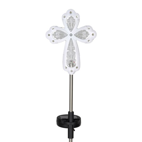 Exhart Solar Acrylic and Metal White Cross Garden Stake with Thirteen LED Lights, 4 by 34 Inches