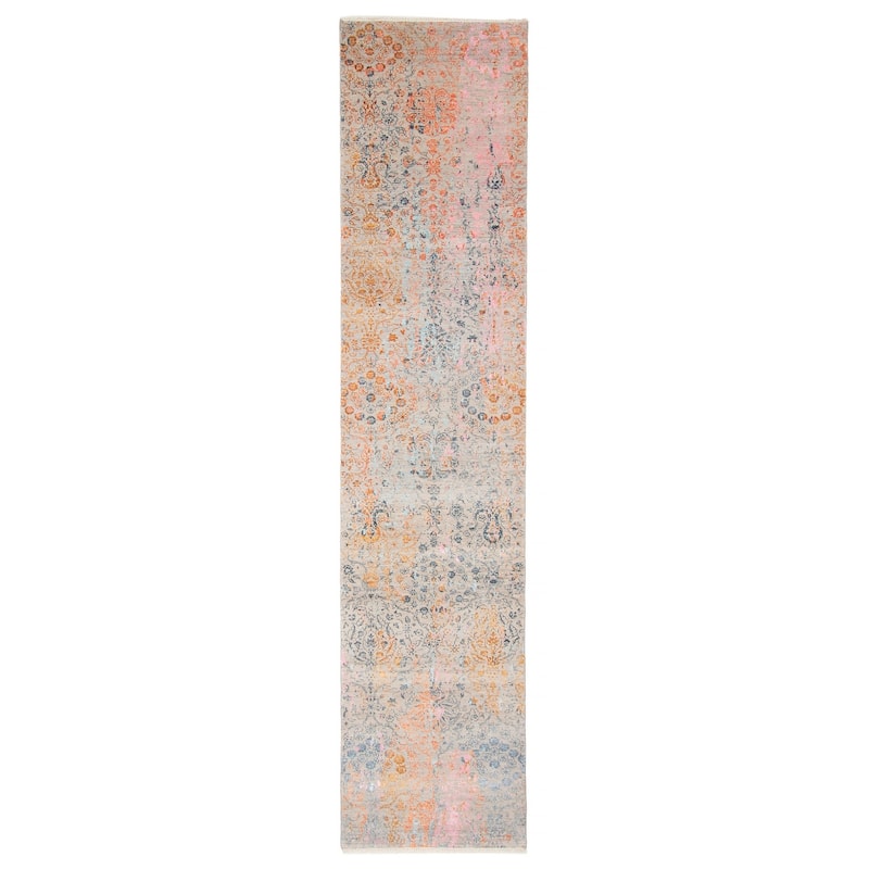 ECARPETGALLERY Hand-knotted Heritage Grey Silk, Wool Rug - 2' 7" x 11' 11" - Grey - 2' 7" x 11' 11" - Runner