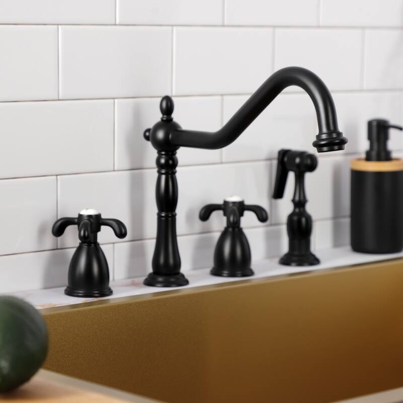Kingston Brass French Country Widespread Kitchen Faucet with Brass Sprayer
