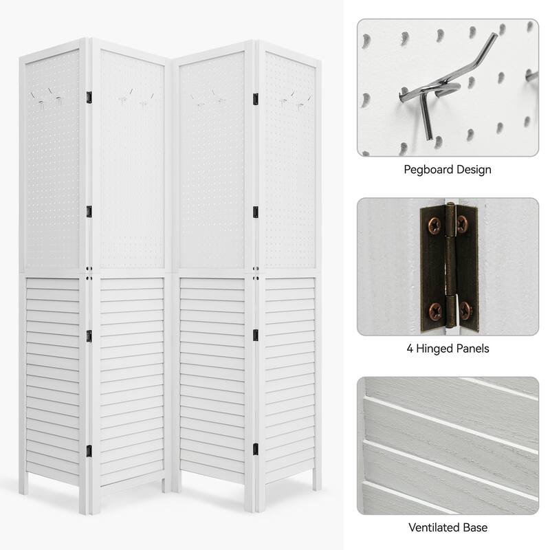 Moasis 67" White 4-Panel Wood Room Screen Divider