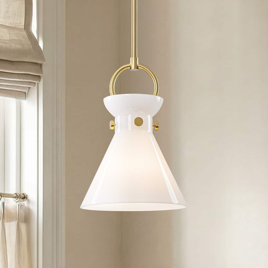 1-Light Modern Transitional Metal & Glass LED Pendant for Bedroom - 13.2" W x 19.3" H