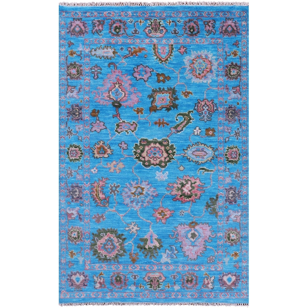 Golden Nile Blue Turkish Oushak Hand Knotted Wool Rug - 4' 0" X 6' 4"