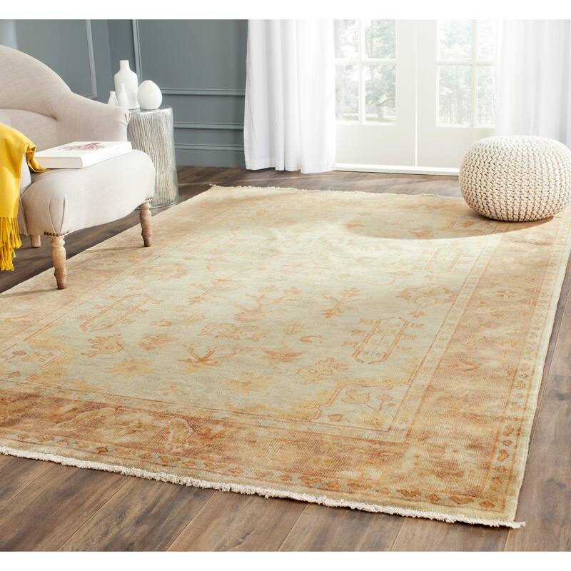 SAFAVIEH Couture Hand-knotted Oushak Brigit Traditional Oriental Wool Rug - 6' x 9' - Soft Green/Rust