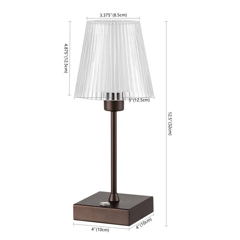 Lina 12.5" Modern Industrial Rechargeable/Cordless Iron/Acrylic Integrated LED Table Lamp with Ribbed Shade, by JONATHAN Y