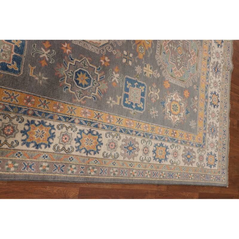 Ray Geometric Kazak Oriental Area Rug Hand-Knotted Wool Carpet - 6'7" x 9'8"