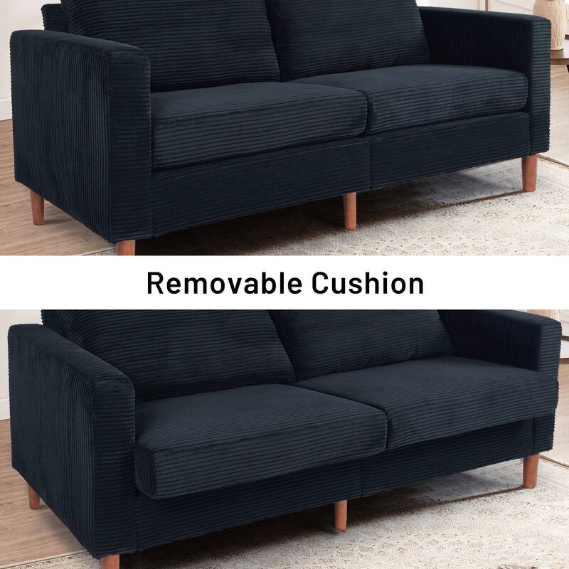 82.68 in. L Corduroy Mid-Century Modern Rectangle 2-Seater Loveseat with Square Arm