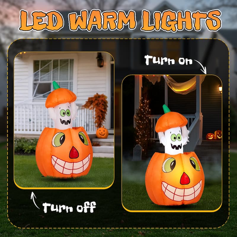 2.8FT Inflatable Pumpkin Ghost with LED Lights and Halloween Lawn Yard Decorations for Outdoor Use - 2.8 ft