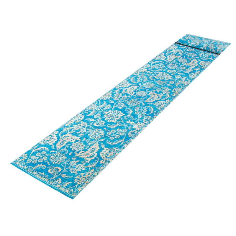 ECARPETGALLERY Hand-knotted Heritage Blue Silk, Wool Rug - 2' 8" x 14' 2"