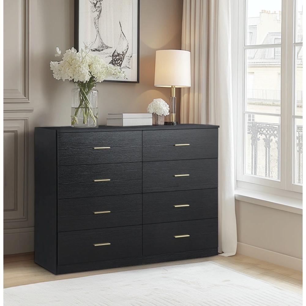 Modern Black 8 Drawer Dresser with Golden Handles Ample Storage Chest for Bedroom Living Room or Entryway 8 Drawer
