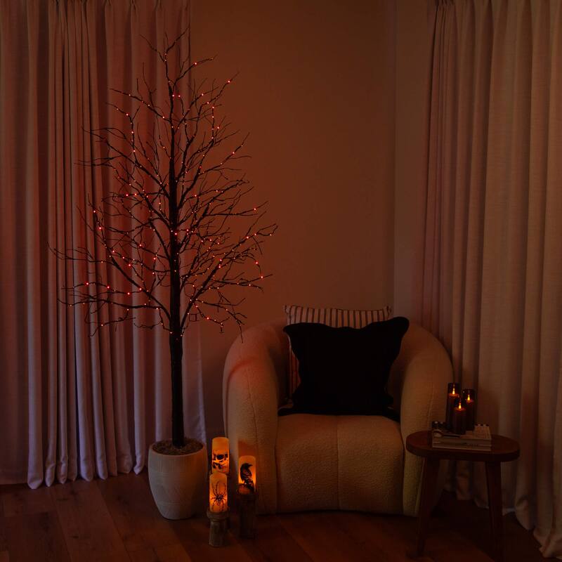 7-ft Pre-Lit Halloween Black Twig Artificial Tree with 390 Lights