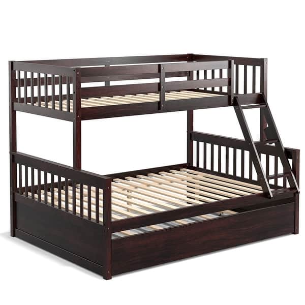 slide 2 of 20, Gymax Twin Over Full Bunk Bed with Twin Trundle Convertible Platform