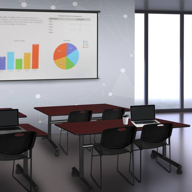 60" Flip Top Mobile Training Table- Mahogany & 2 Stack Chairs- Black