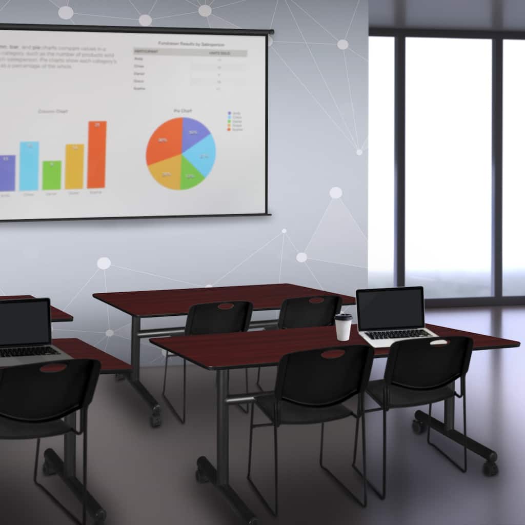 60" Flip Top Mobile Training Table- Mahogany & 2 Stack Chairs- Black