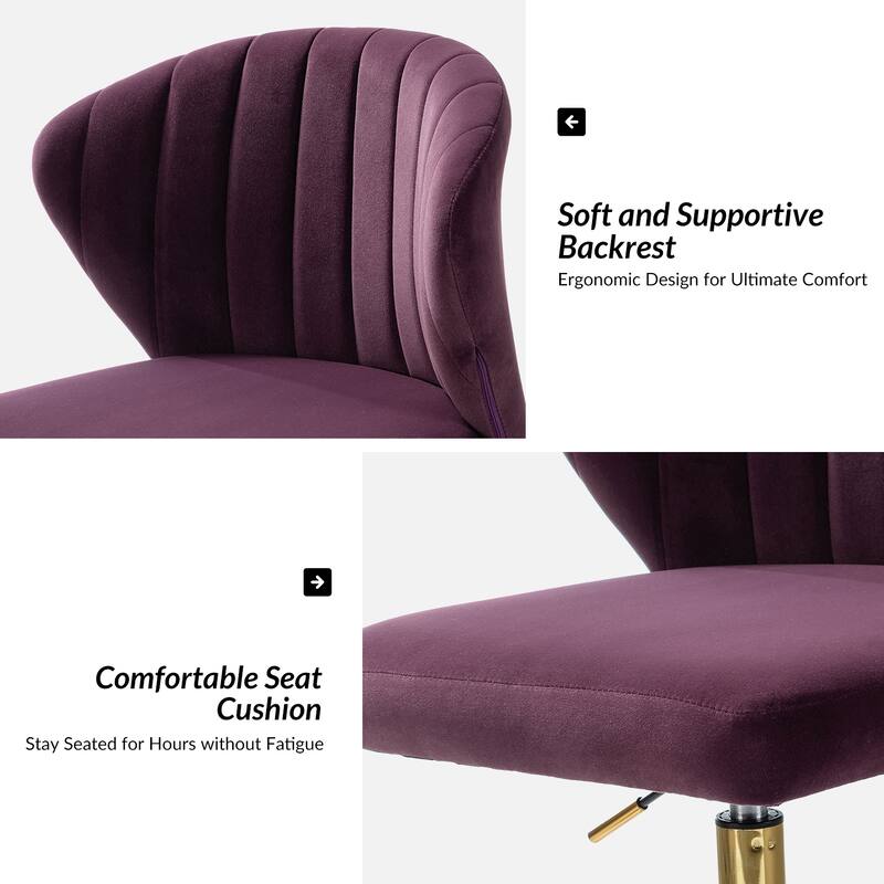 Ilia Modern Velvet Wingback 360 degree Ergonomic Office Task Chair with Channel Tufted Back by HULALA HOME