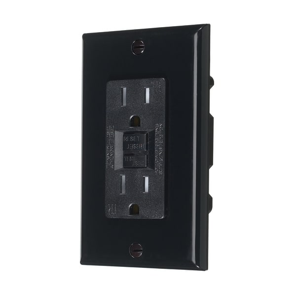 Rectangular Receptacle 15 AMP Rectangle Black Electrical GFCI Receptacle Plastic American ...