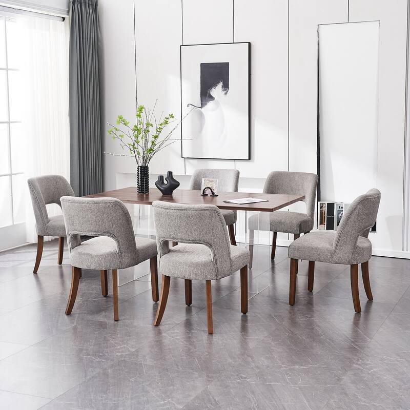 Dining Chairs Set of 2/4/6,Fabric Upholstered Kitchen Chairs with Wood Legs - Set of 6 - Grey