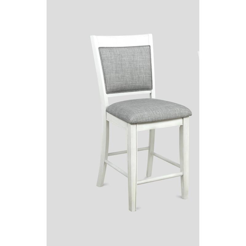 2-Piece Farmhouse Counter Stool Set - White & Gray Linen with Footrest